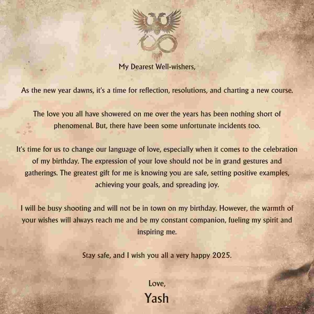 Rocking Star Yash appeals to fans to prioritise safety and mindfulness in a heartfelt letter ahead of his birthday 1 Rocking Star Yash