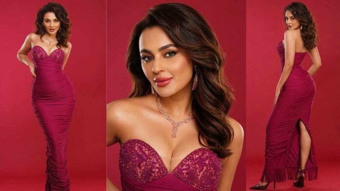 Seerat Kapoor , Actress Seerat Kapoor ,Seerat Kapoor, Seerat Kapoor fashion, Ohaila Khan couture, Magenta gown, Bollywood red carpet fashion,