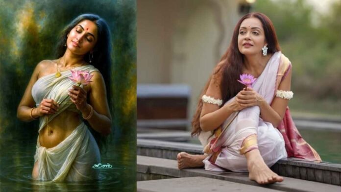Sheena Chohan, Shakuntala, Raja Ravi Varma, Indian Mythology, Sheena Chohan Photoshoot, Bollywood Actress, Evolve Back Hampi, Indian Art Reimagined, Shakuntala Painting, Contemporary Indian Woman
